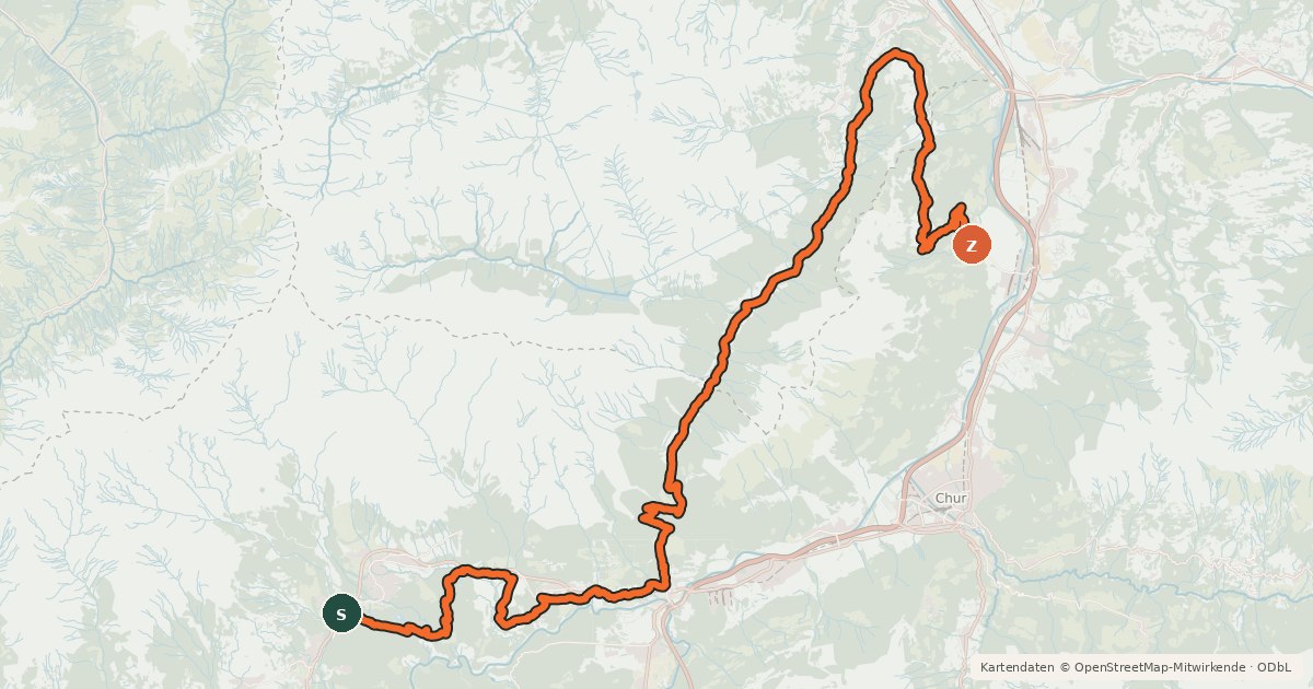 Kartenübersicht der Radroute Graubünden Bike - Etappe 2 (Laax - Untervaz)