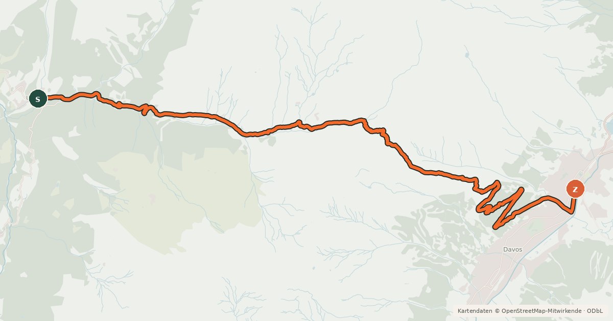 Kartenübersicht der Radroute Graubünden Bike - Etappe 5 (Langwies–Davos)