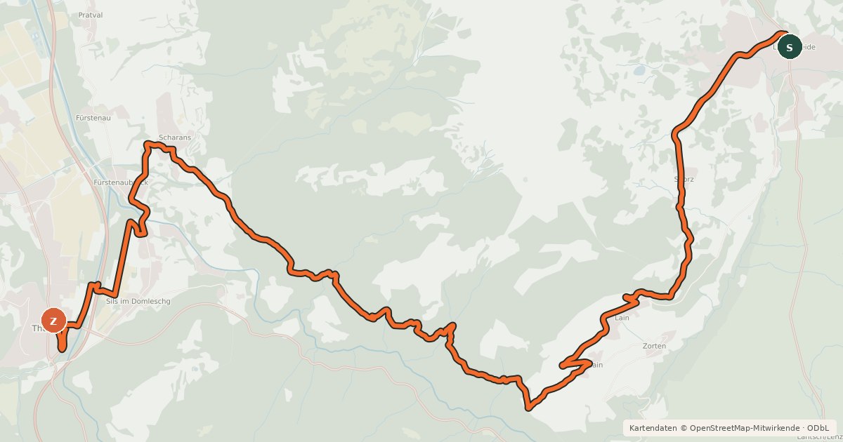 Kartenübersicht der Radroute Graubünden Bike - Etappe 8 (Lenzerheide - Thusis)