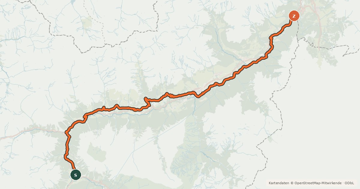 Kartenübersicht der Radroute Graubünden-Route