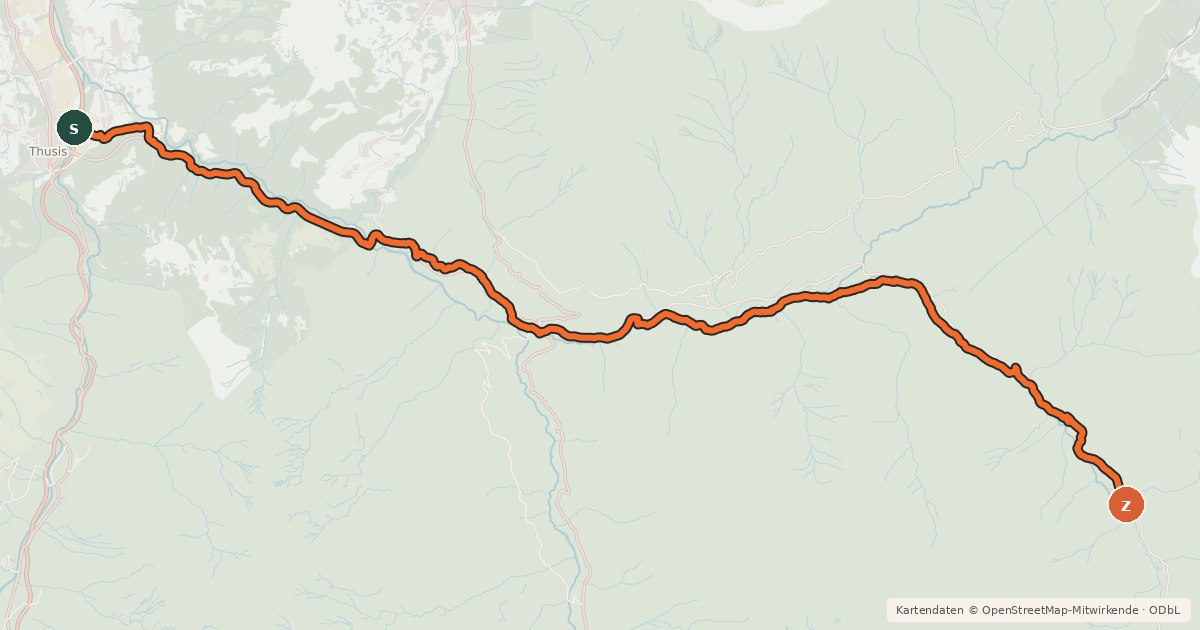 Kartenübersicht der Radroute Graubünden-Route