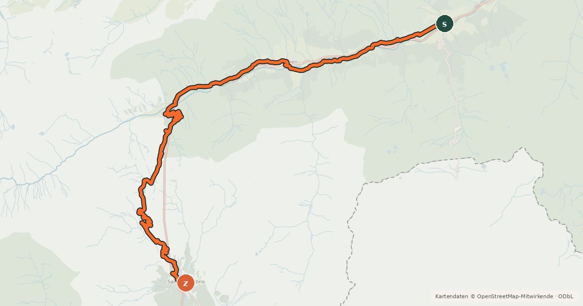Kartenübersicht der Radroute Graubünden-Route
