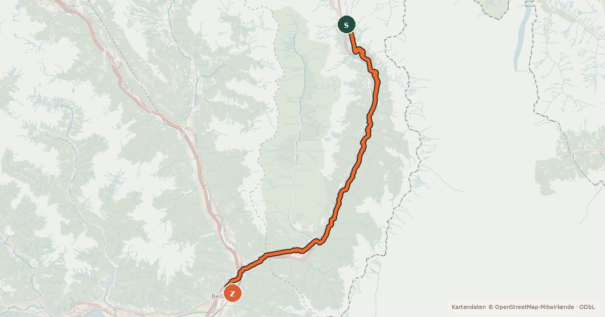 Kartenübersicht der Radroute Graubünden-Route
