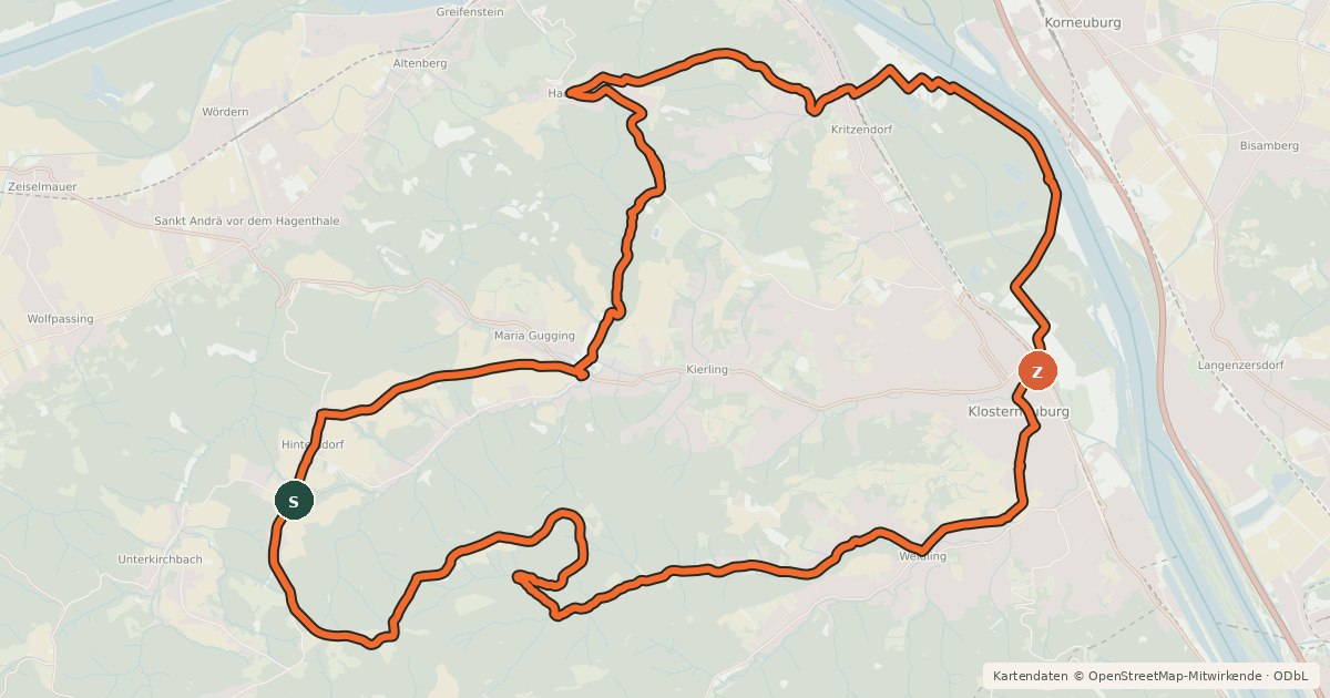 Kartenübersicht der Radroute Gravelbike-Tour Klosterneuburg