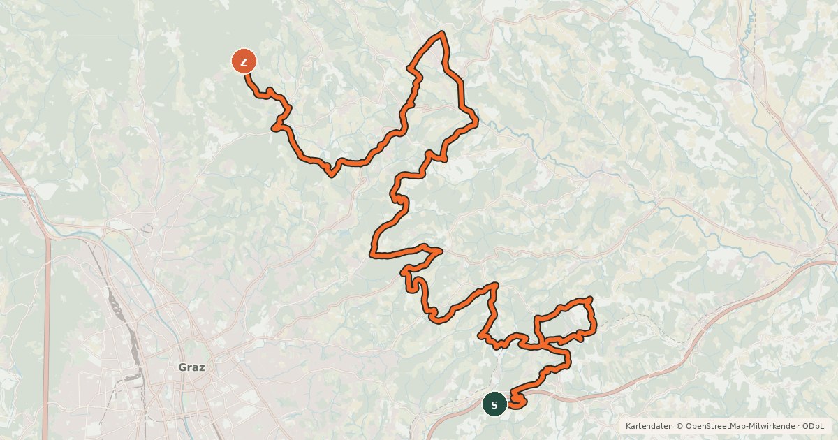 Kartenübersicht der Radroute Graz Umrundung Ost