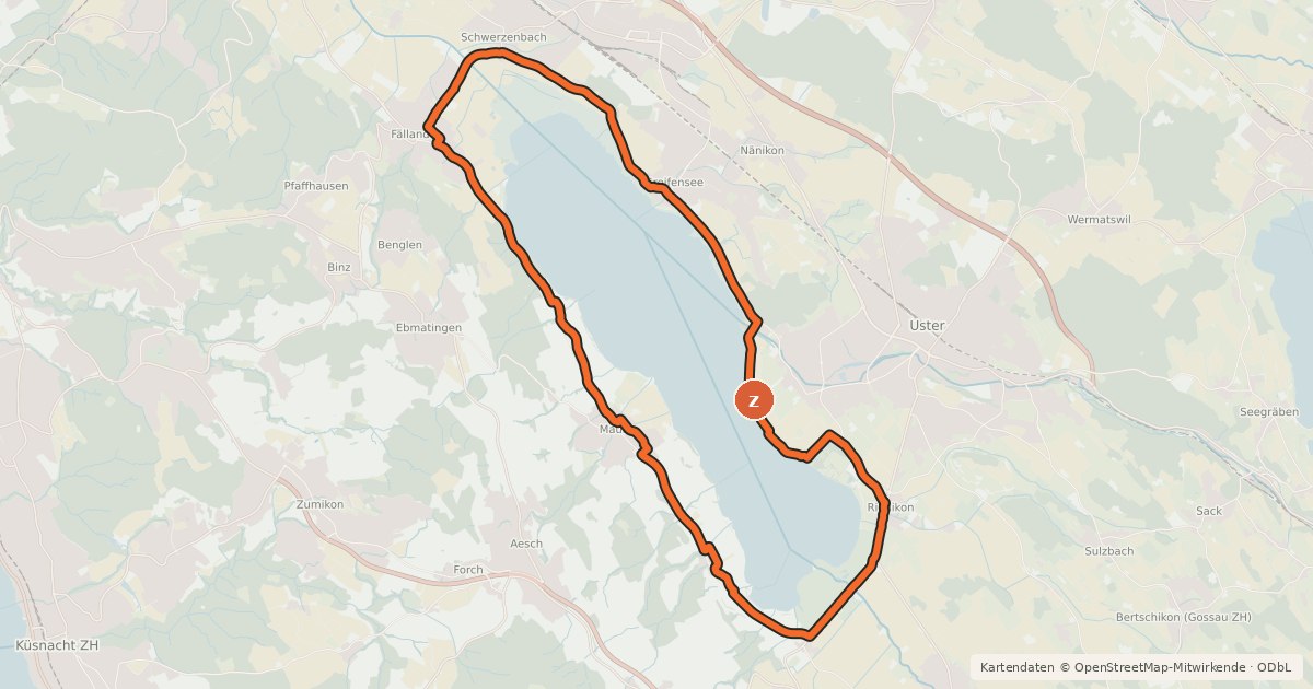 Kartenübersicht der Radroute Greifensee Rundweg