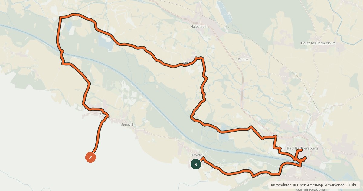 Kartenübersicht der Radroute Grenzenlose Murauen-Tour