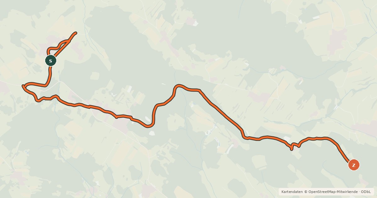 Kartenübersicht der Radroute Grenzlandrunde Abkürzung