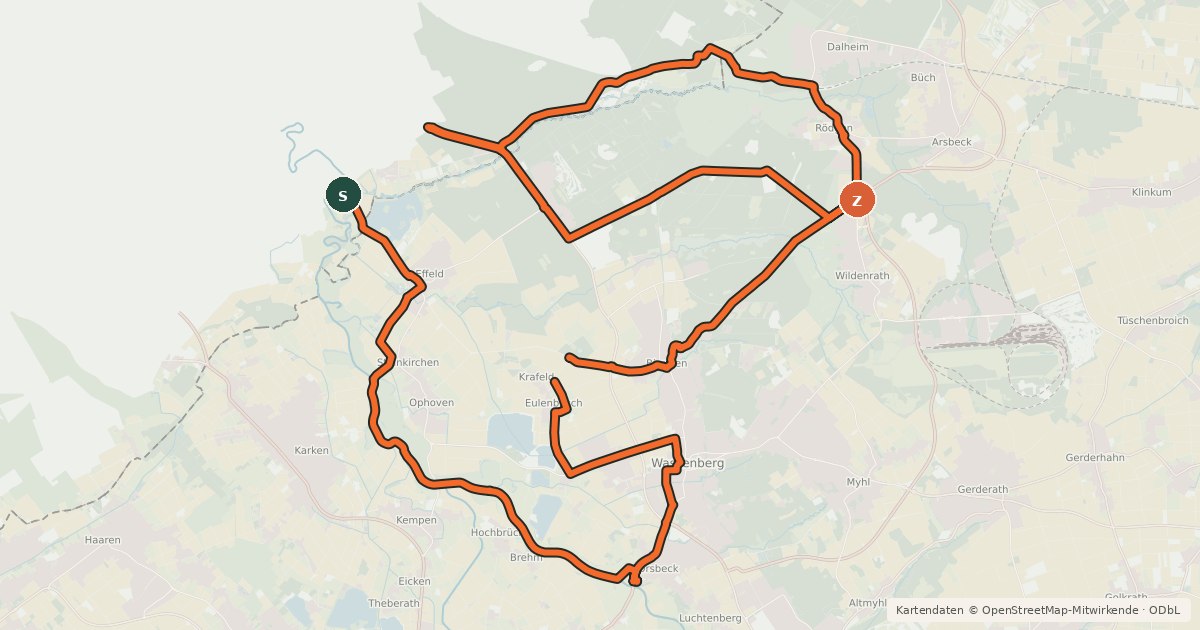 Kartenübersicht der Radroute Grenzüberschreitende Spargeltour