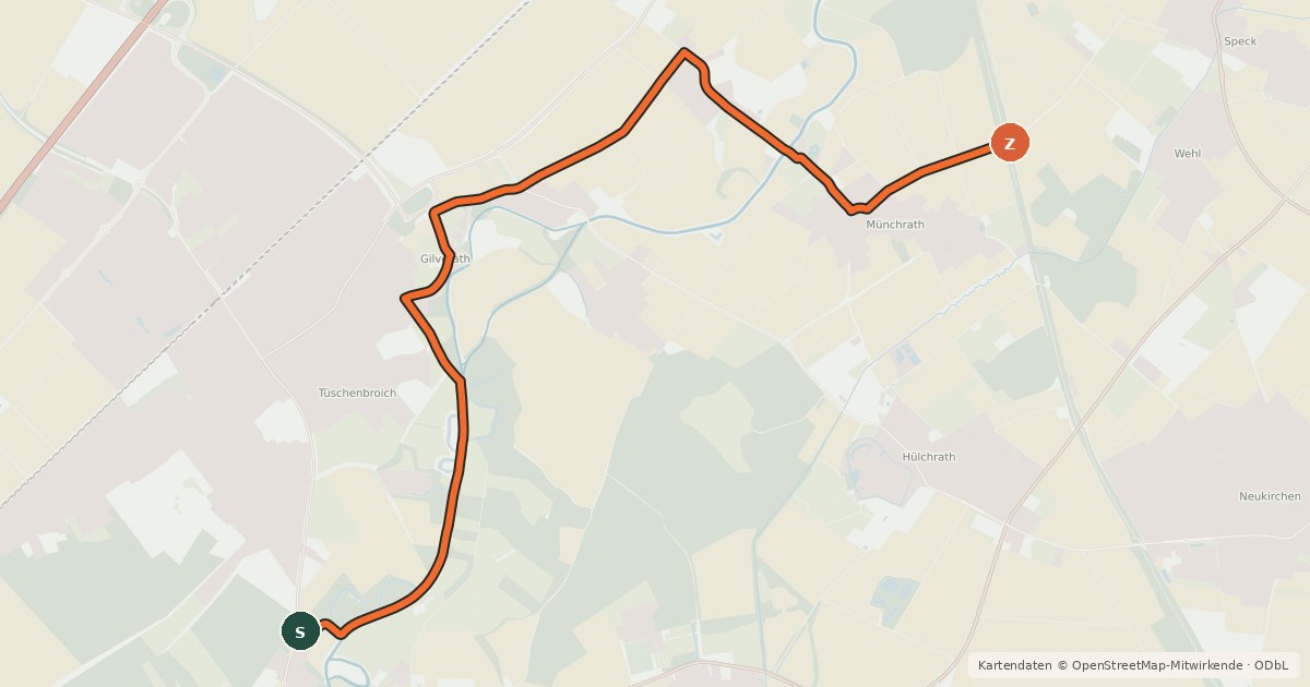 Kartenübersicht der Radroute Grevenbroich (13) - Neuss (94)