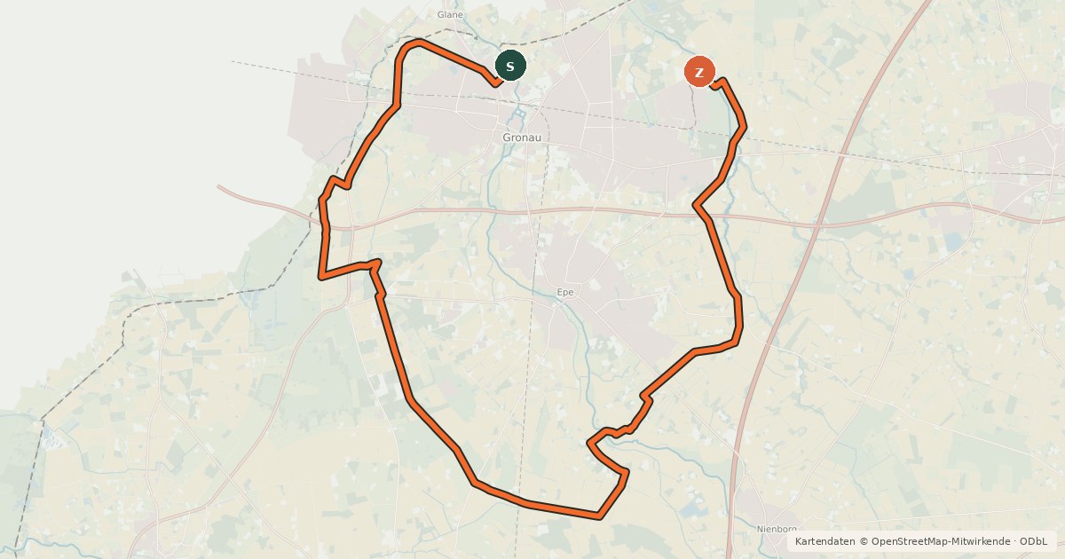 Kartenübersicht der Radroute Gronau Radroute R