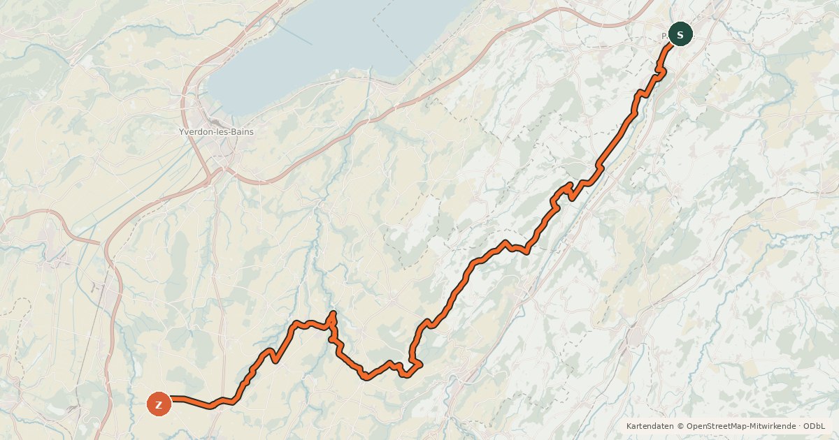 Kartenübersicht der Radroute Gros de Vaud - La Côte