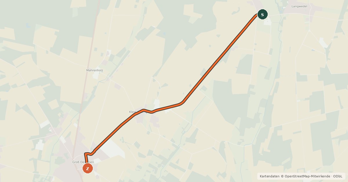 Kartenübersicht der Radroute Groß Oesingen Südost (25) - Lingwedel Süd (35)