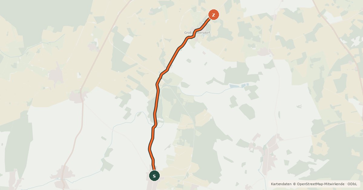 Kartenübersicht der Radroute Groß Pankow (63) - Groß Pankow (64)