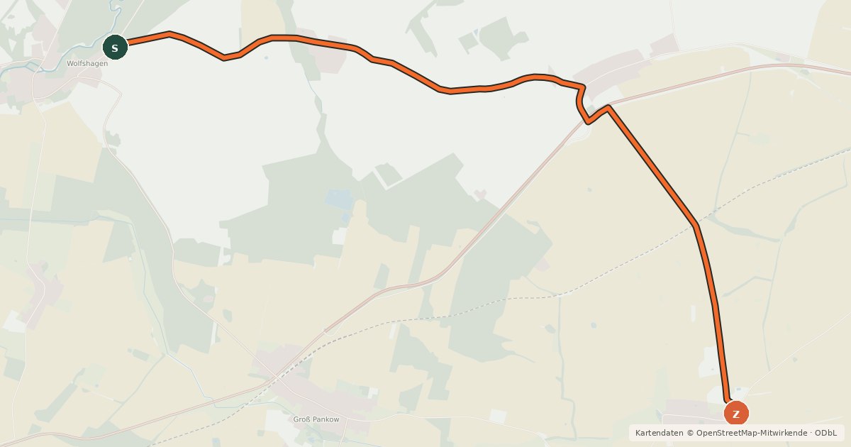 Kartenübersicht der Radroute Groß Pankow (69) - Groß Pankow (89)