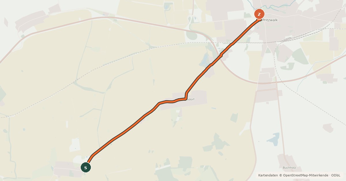 Kartenübersicht der Radroute Groß Pankow (89) - Pritzwalk (81)