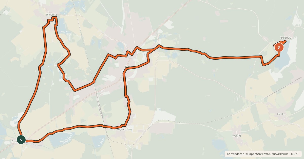 Kartenübersicht der Radroute Große Bernsdorfer Runde