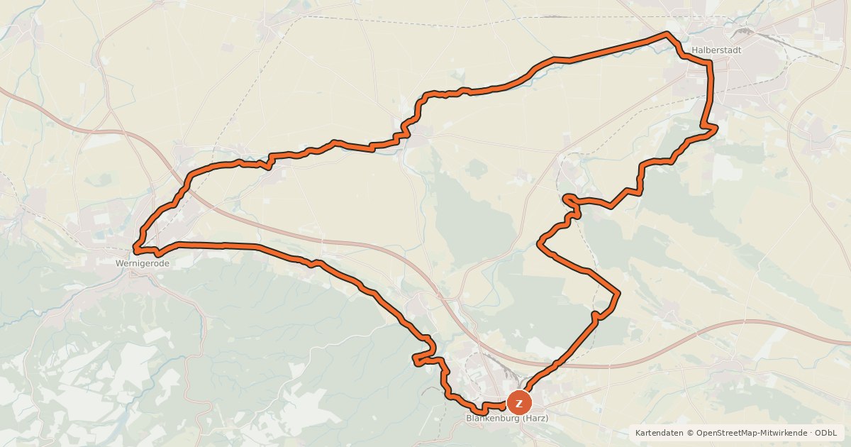 Kartenübersicht der Radroute Große Harzvorland Tour (WR 5)