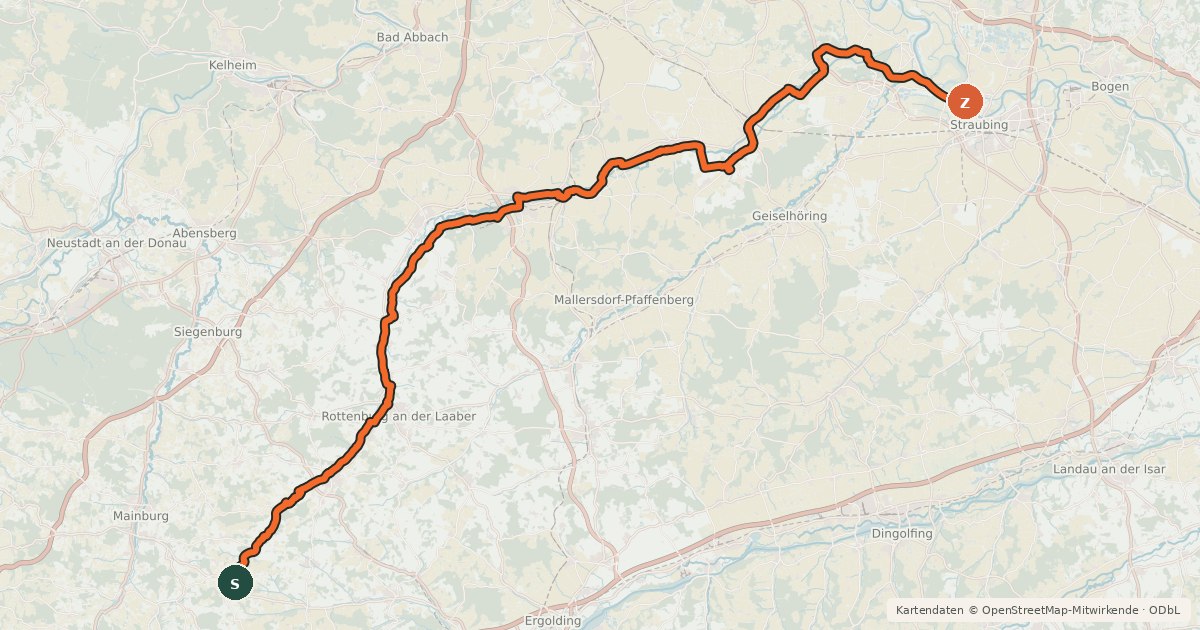 Kartenübersicht der Radroute Große-Laber-Radweg