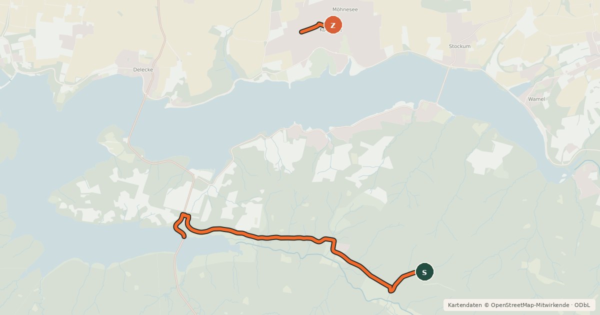 Kartenübersicht der Radroute Große Möhnesee-Tour