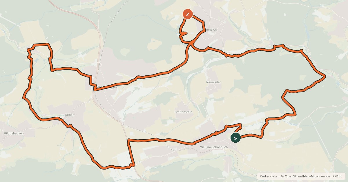 Kartenübersicht der Radroute Große Tier-Tour