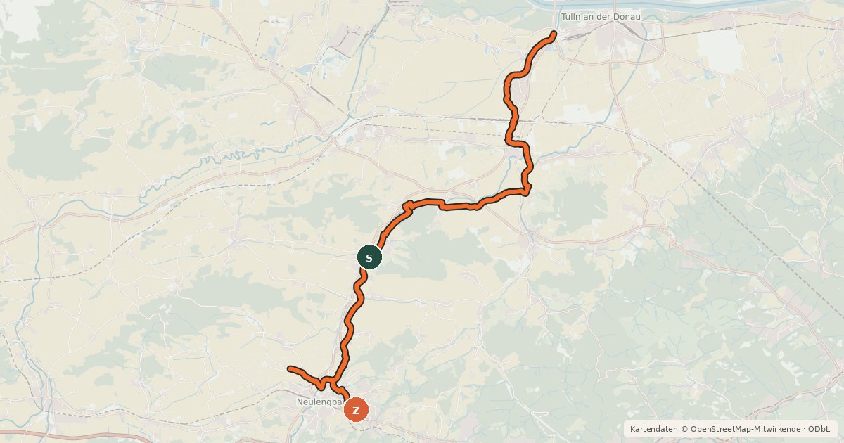 Kartenübersicht der Radroute Große Tullnradweg