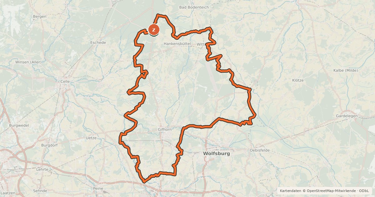 Kartenübersicht der Radroute Großer Rundkurs Landkreis Gifhorn