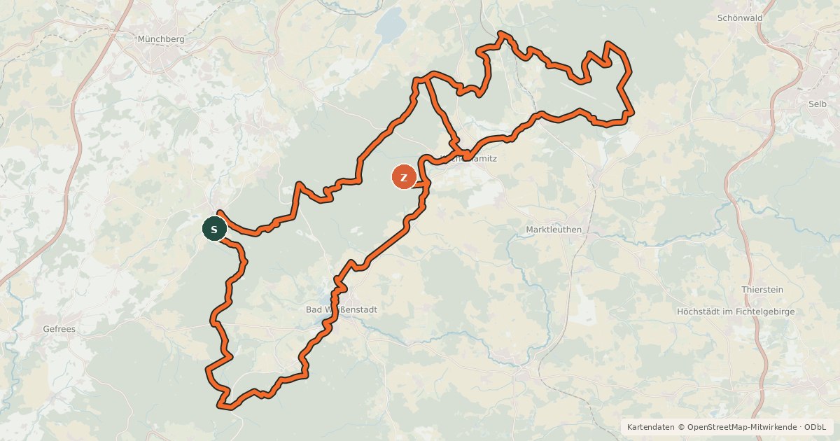 Kartenübersicht der Radroute Großer Waldstein