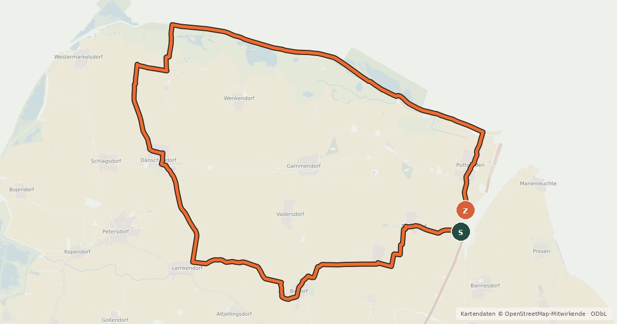 Kartenübersicht der Radroute Grüner-Brink-Tour