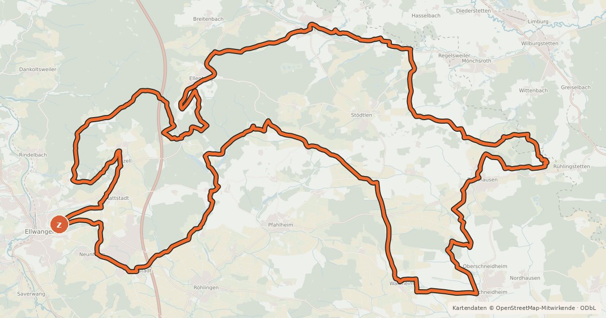 Kartenübersicht der Radroute Grüner Pfad - Ellwangen