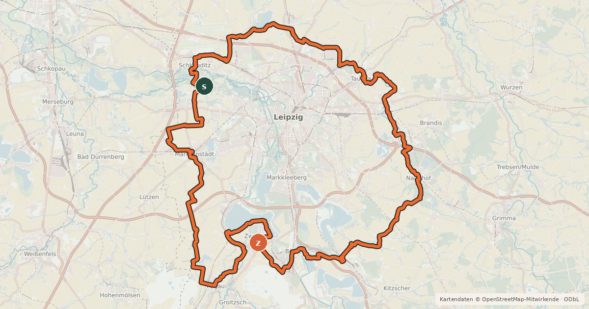 Kartenübersicht der Radroute Grüner Ring Leipzig