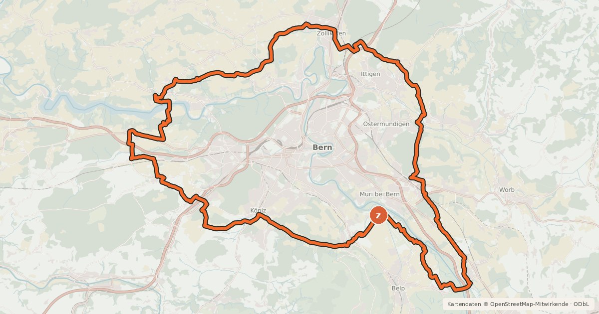 Kartenübersicht der Radroute Grünes Band Bern