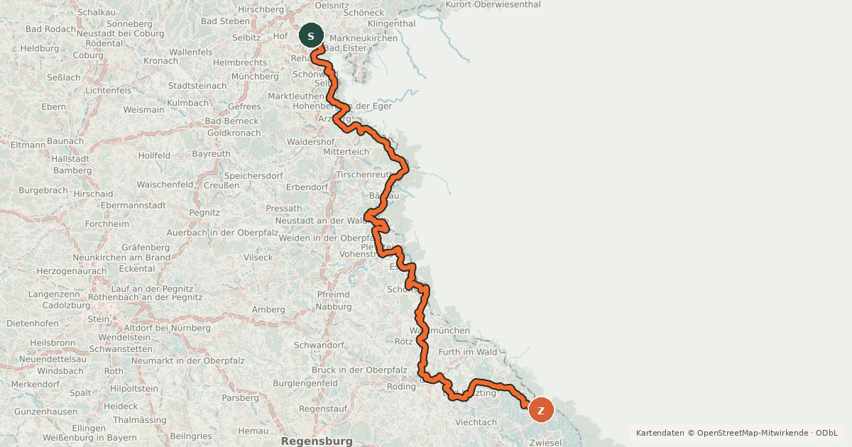 Kartenübersicht der Radroute Grünes-Dach-Radweg