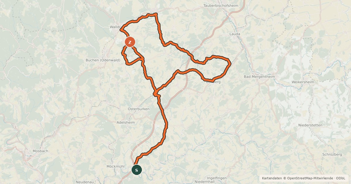 Kartenübersicht der Radroute Grünkern-Radweg