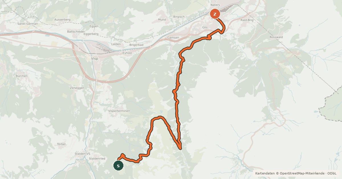 Kartenübersicht der Radroute Gspon Panorama Bike