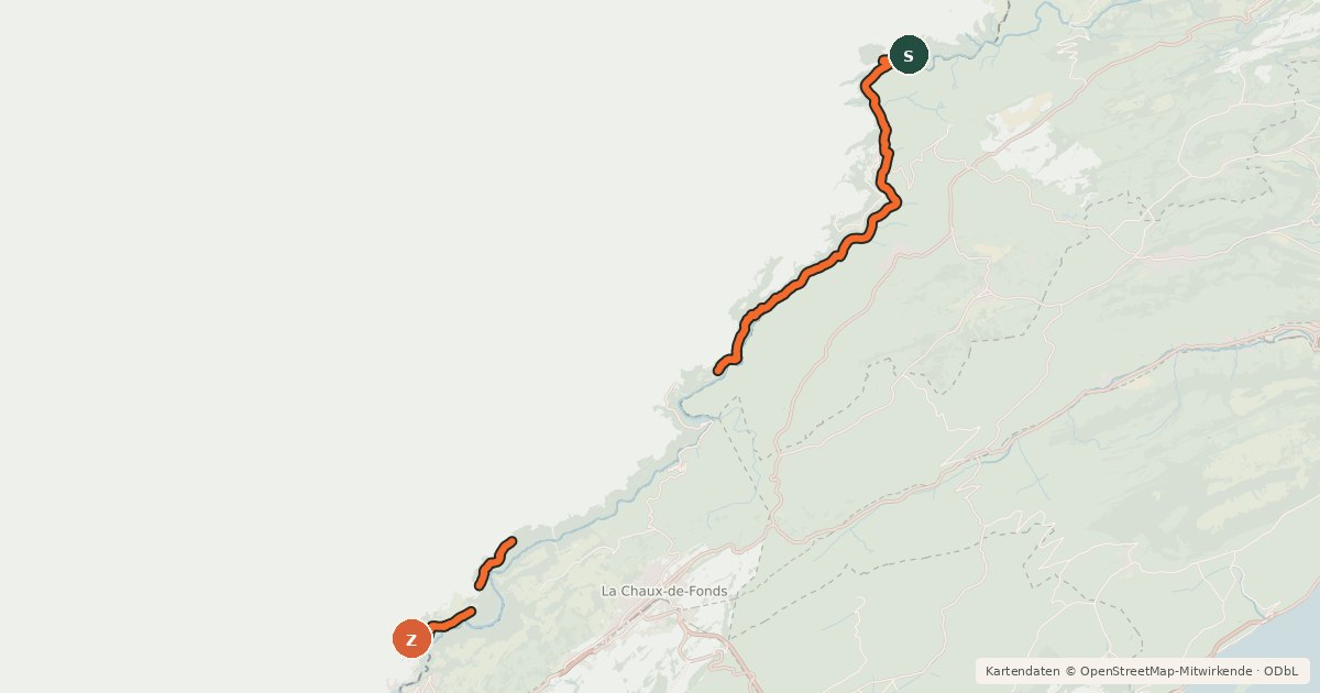 Kartenübersicht der Radroute GTJ à VTT