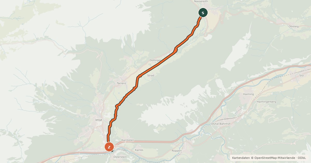 Kartenübersicht der Radroute Gurgltalradweg