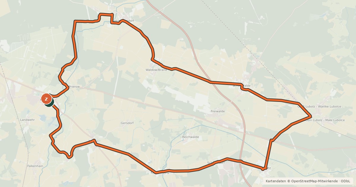 Kartenübersicht der Radroute Gurkenradweg (Westring)