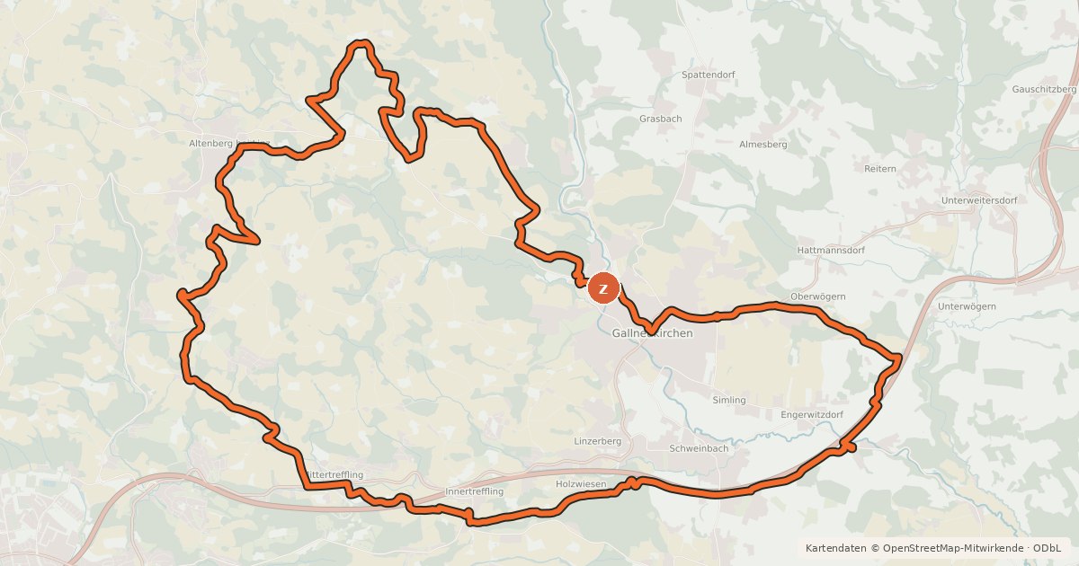 Kartenübersicht der Radroute Gusental-Mitte