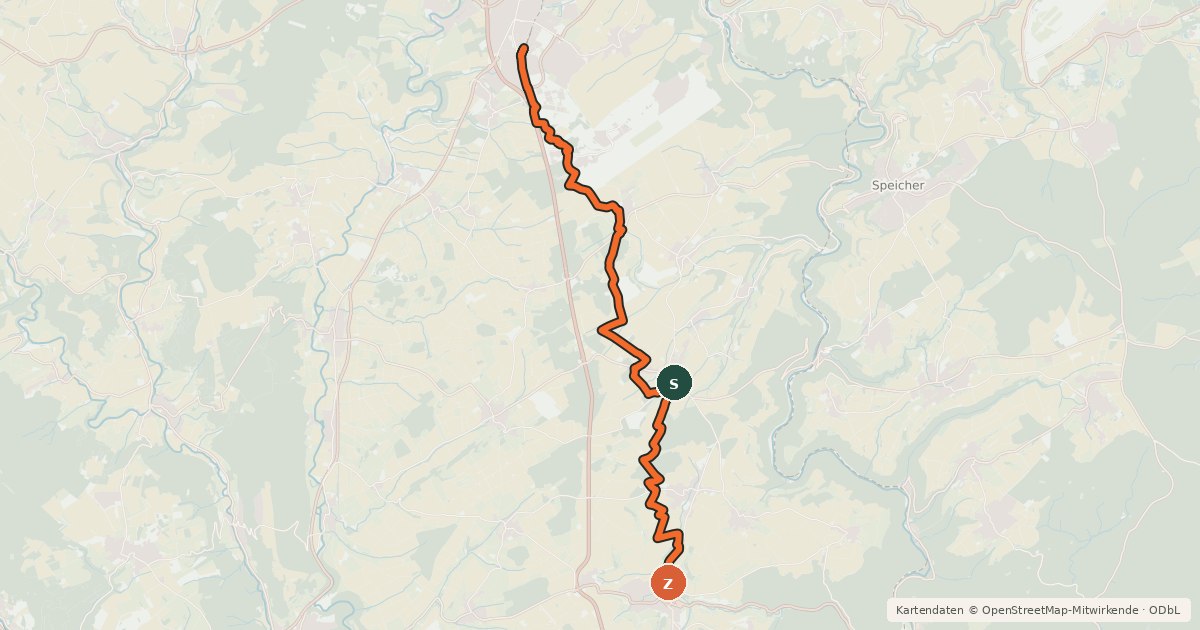 Kartenübersicht der Radroute Gutland-Radweg