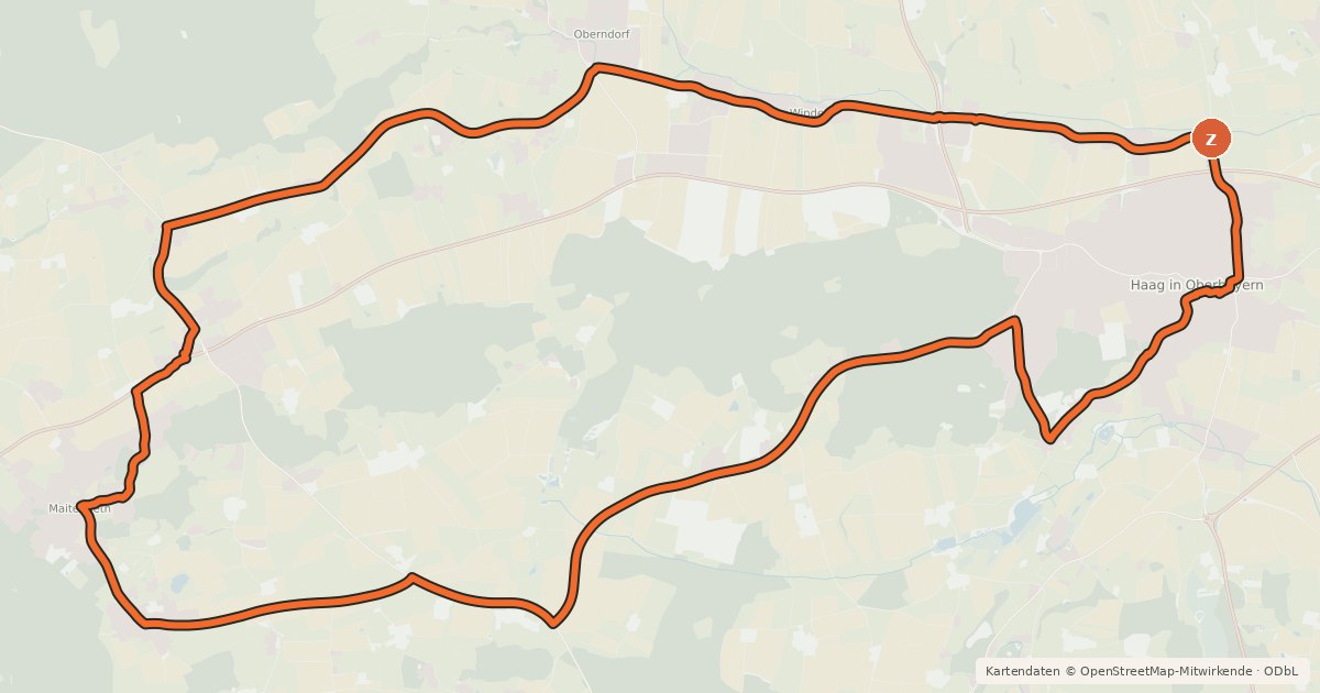 Kartenübersicht der Radroute Haager-West-Tour