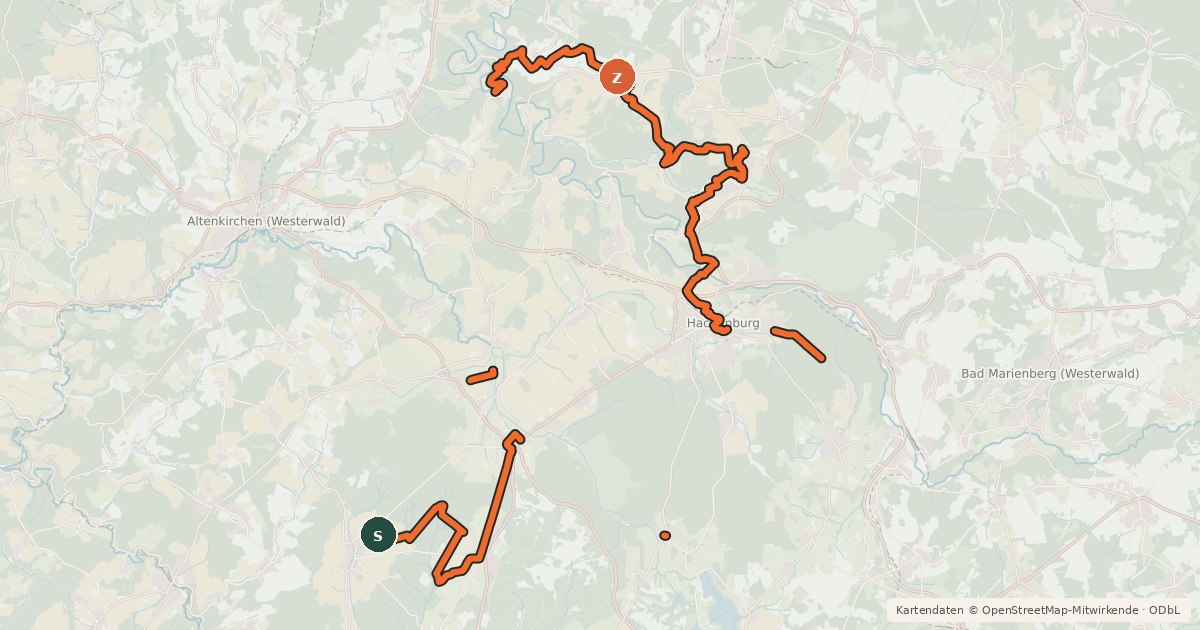 Kartenübersicht der Radroute Hachenburger Westerwald