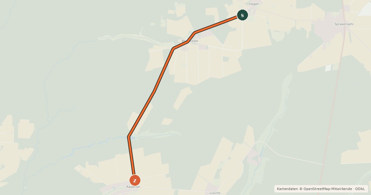 Kartenübersicht der Radroute Hagen (28) - Räderloh Nord (47)