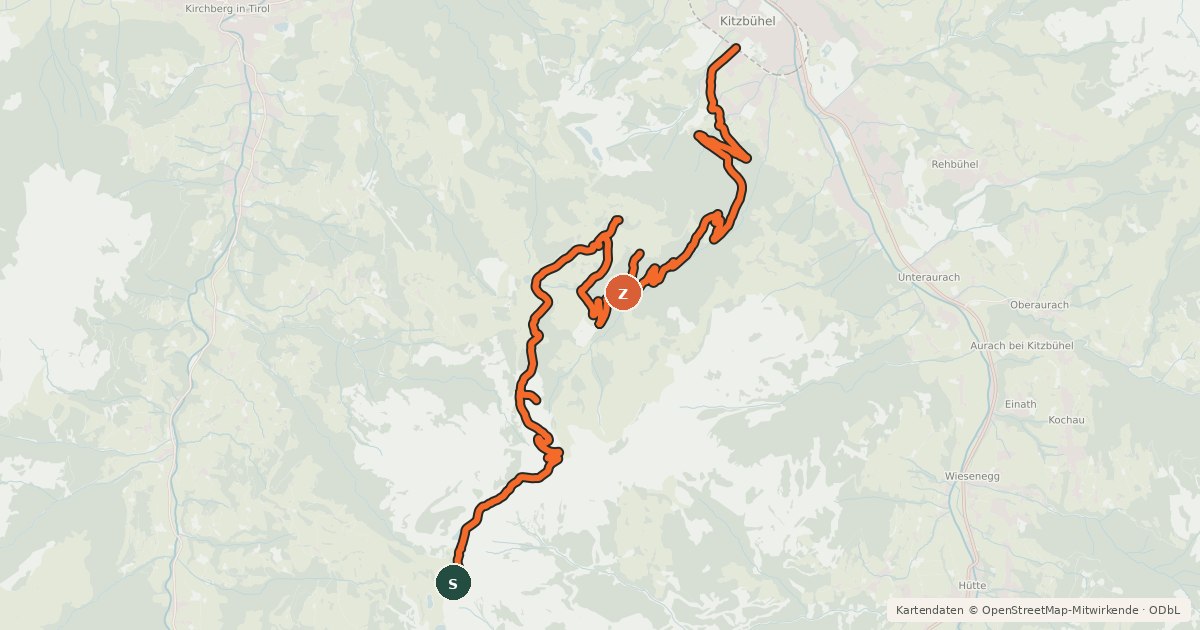 Kartenübersicht der Radroute Hahnenkamm