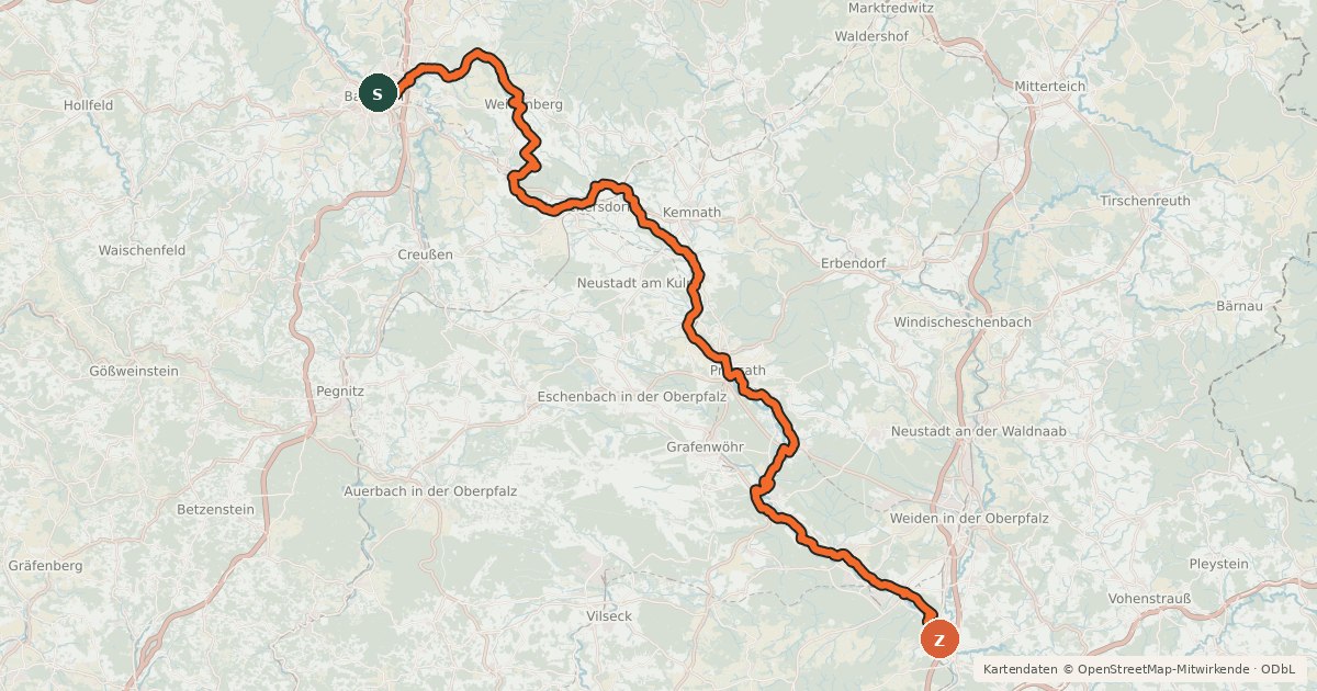 Kartenübersicht der Radroute Haidenaab-Radweg