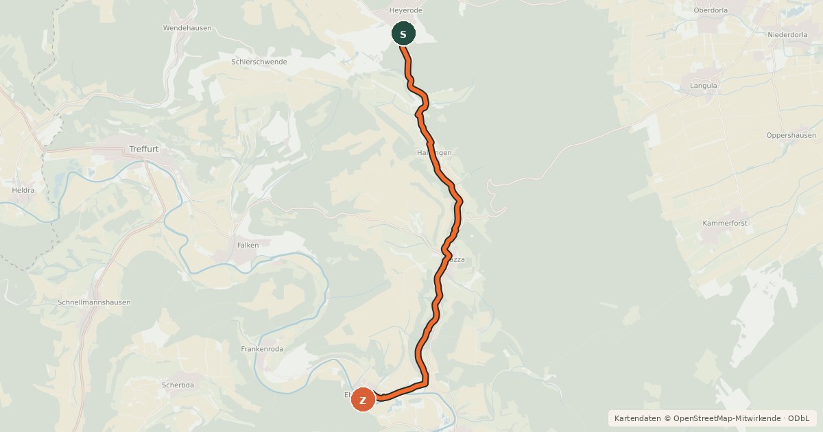 Kartenübersicht der Radroute Haineck-Radweg