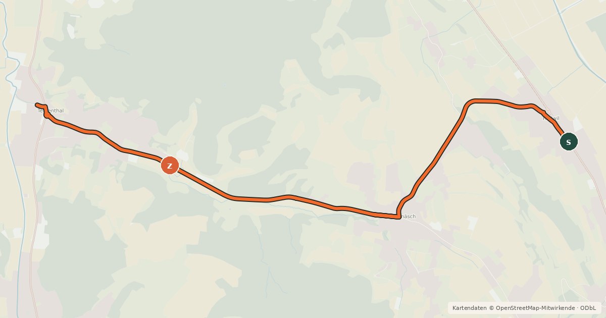 Kartenübersicht der Radroute Hallwil-Teufenthal