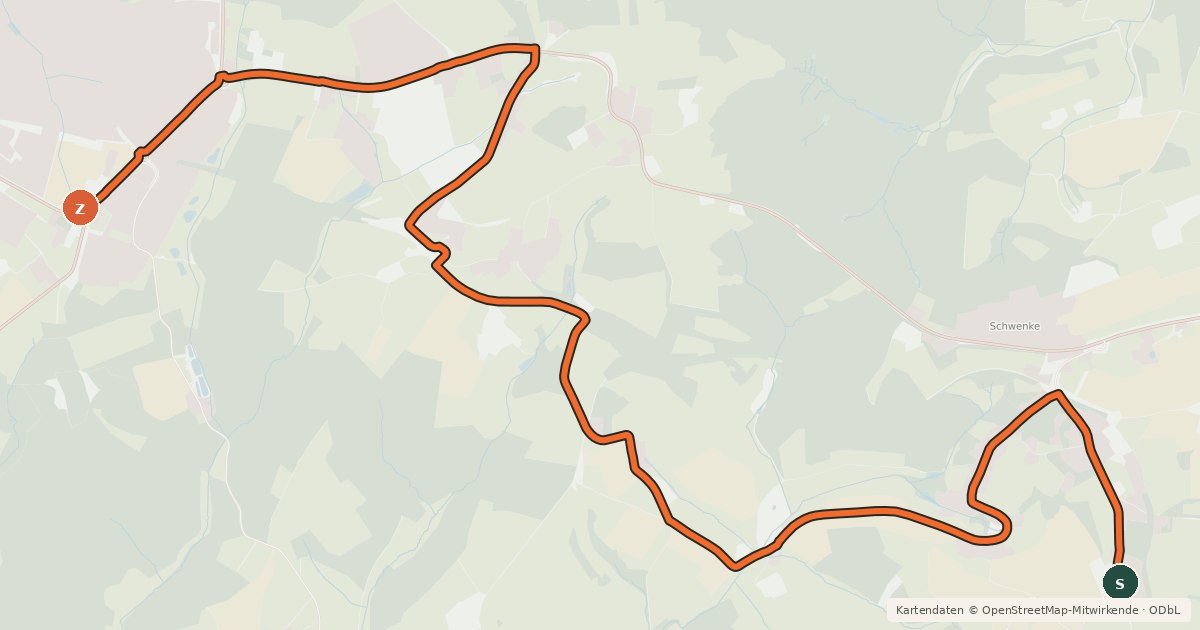 Kartenübersicht der Radroute Halver Hohenplanken (92) - Radevormwald (93)