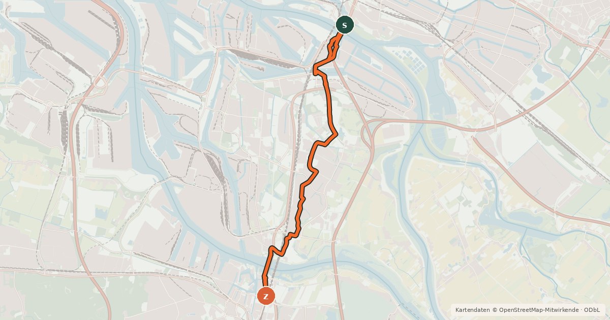 Kartenübersicht der Radroute Hamburg Veloroute 10