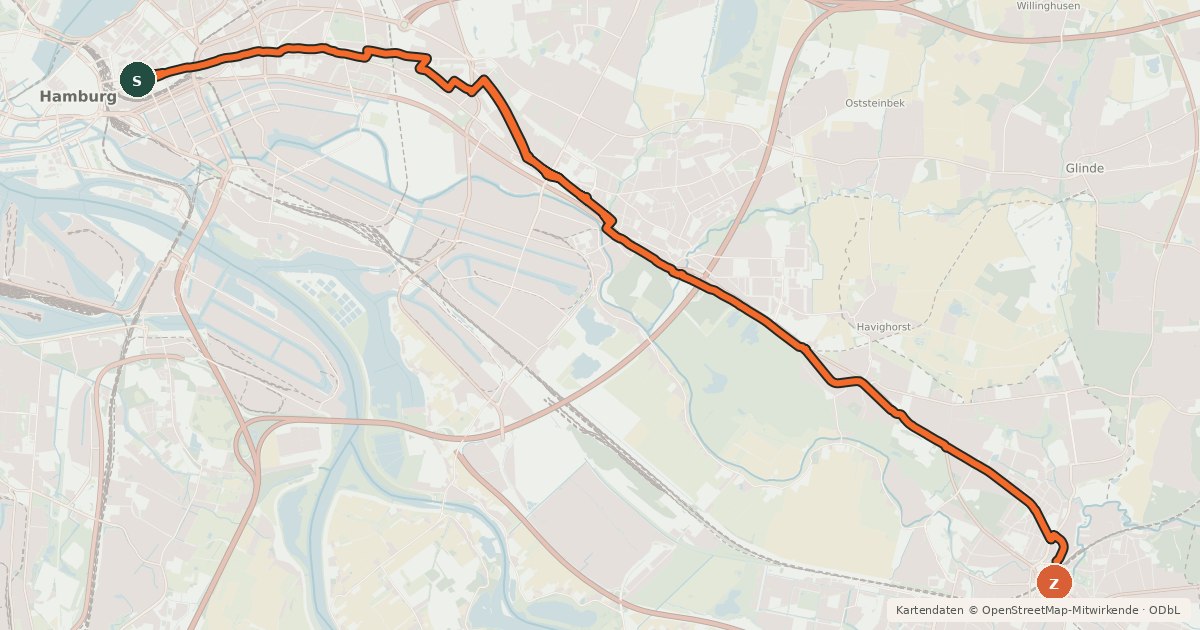 Kartenübersicht der Radroute Hamburg Veloroute 8
